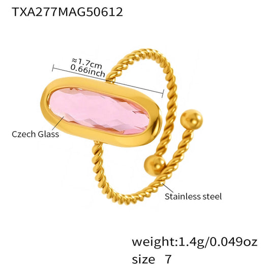 Gold Plated Long Oval Czech Glass Ring