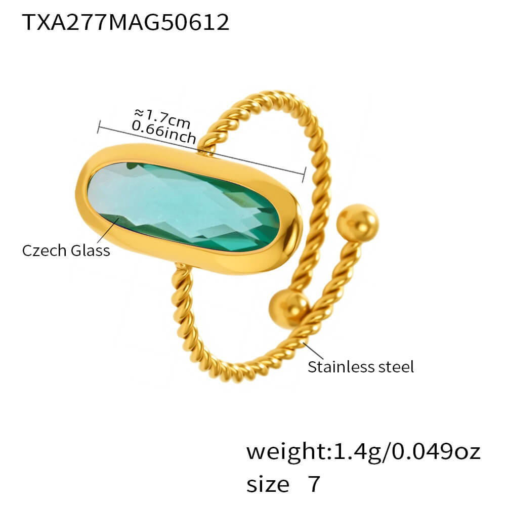 Gold Plated Long Oval Czech Glass Ring
