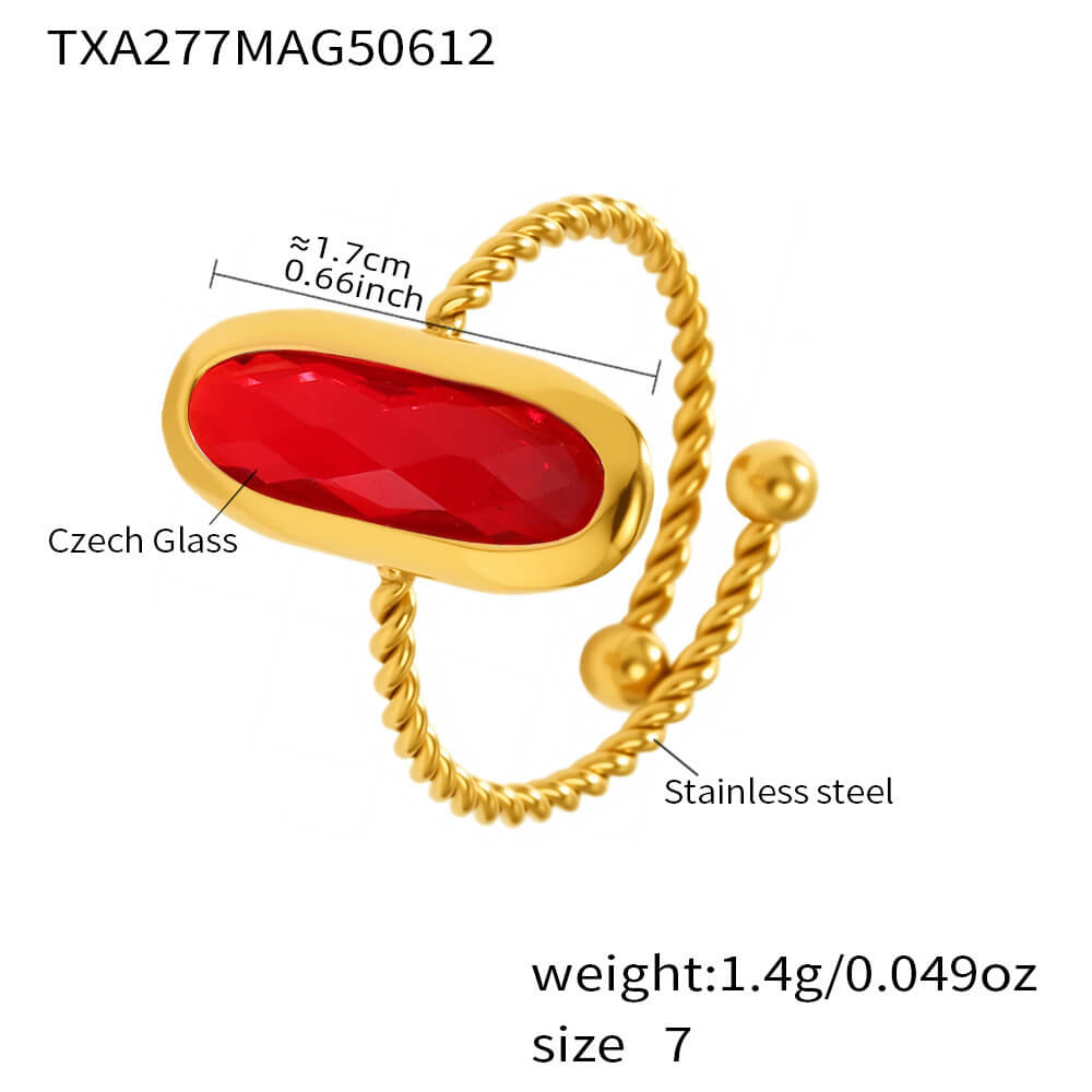 Gold Plated Long Oval Czech Glass Ring