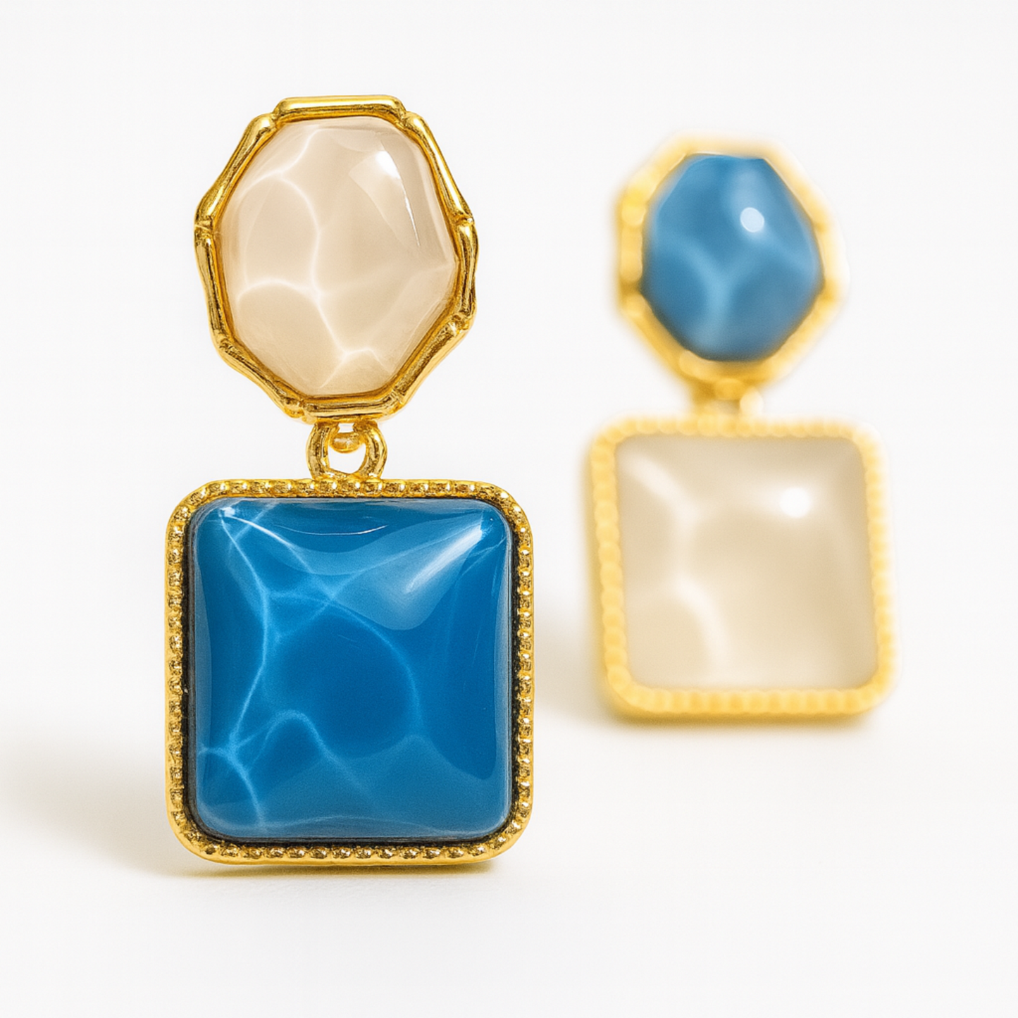 Square Gold Plated Stone Studs