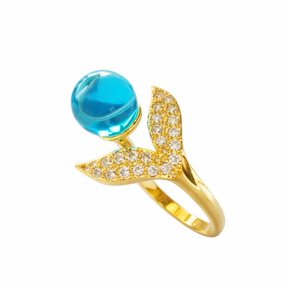 Mermaid Tail foam Blue Crystal Ring