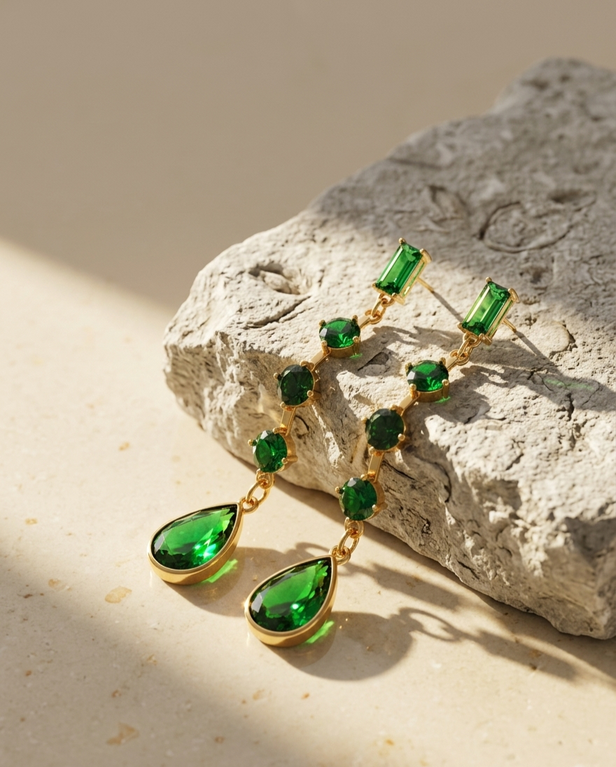 Emerald Crystal Dangling Drop Earrings