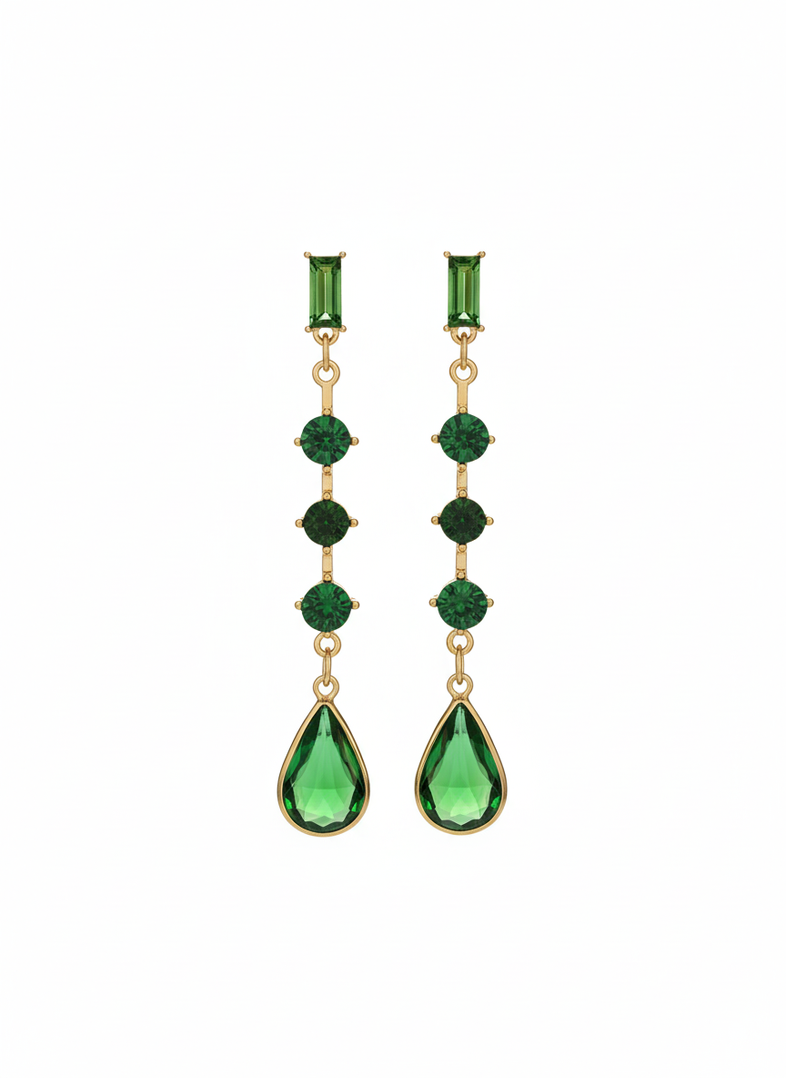 Emerald Crystal Dangling Drop Earrings