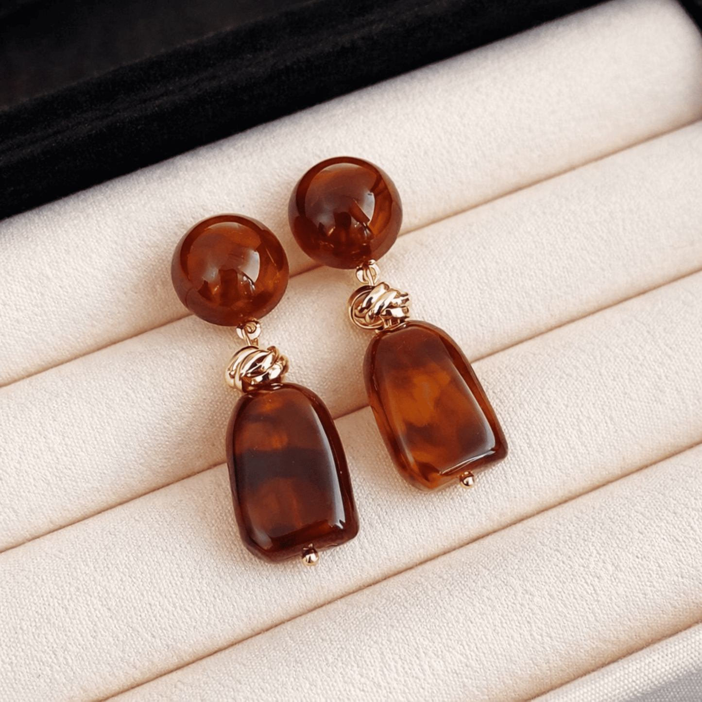 Brown-Stone Earrings 18K Gold Plated