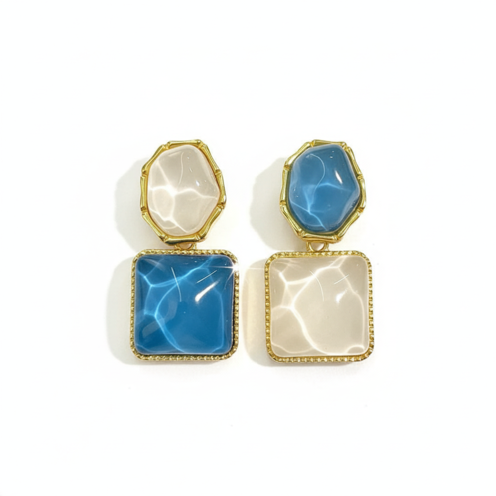 Square Gold Plated Stone Studs