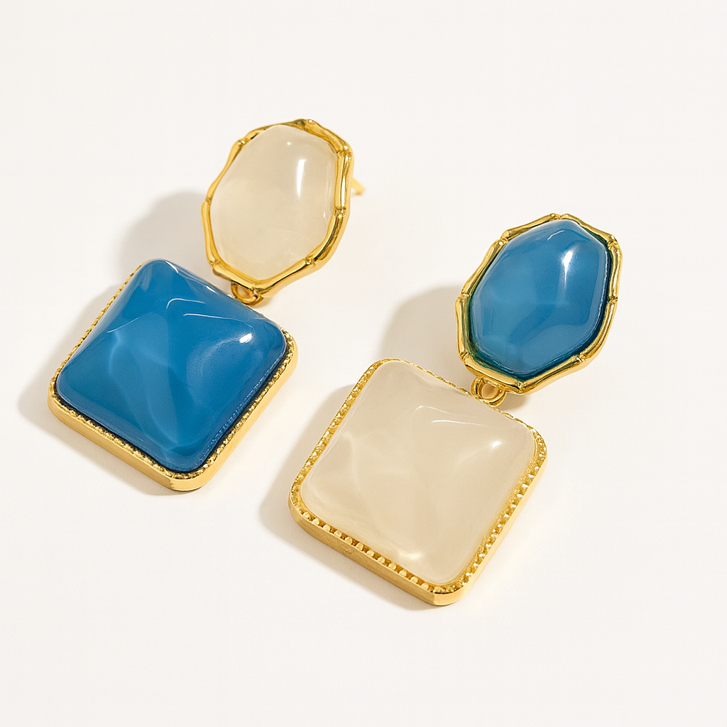 Square Gold Plated Stone Studs