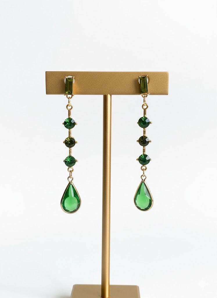 Emerald Crystal Dangling Drop Earrings